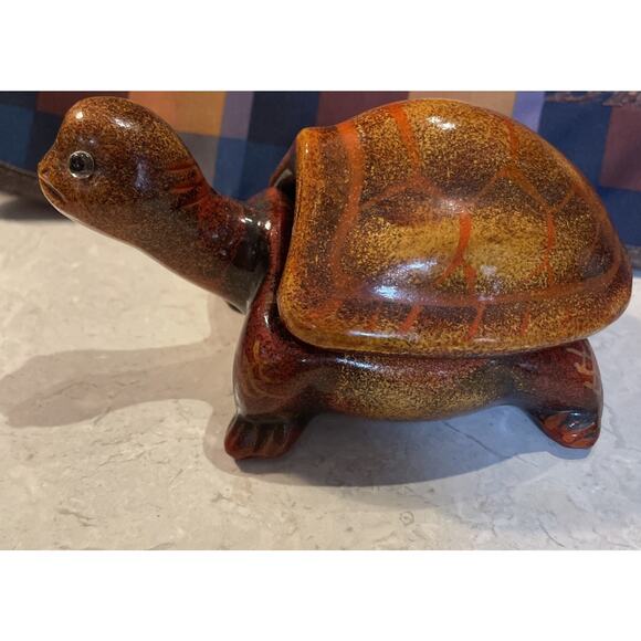 Brown /gold/orange Ceramic Turtle Trinket Box with Detachable Shell 6x3.5x2.75” - Picture 3 of 6
